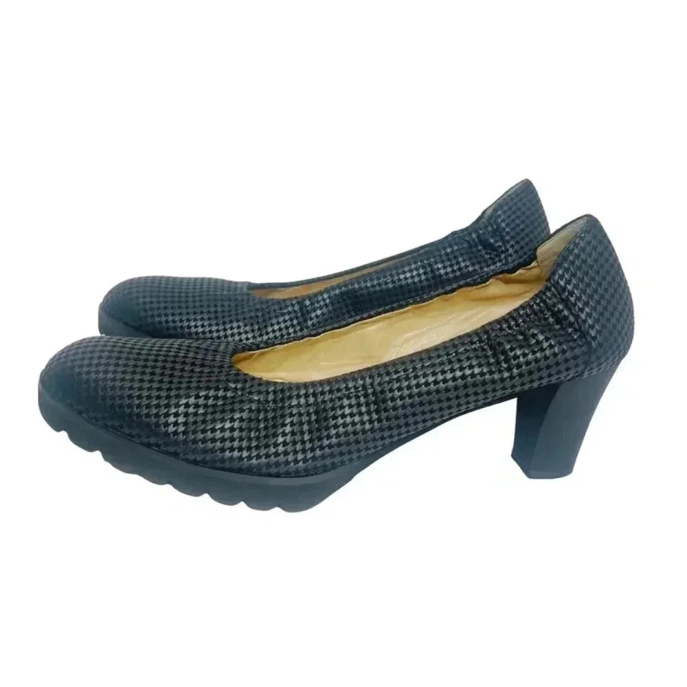 Brunate Ambe Black Houndstooth Heeled Ballet Shoes Size 40 1/2